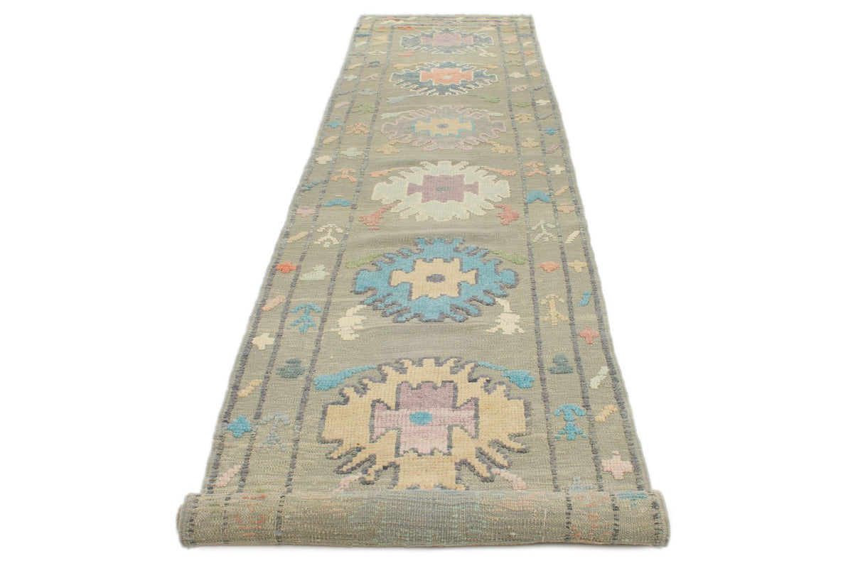 3x15 Gray and Multicolor Turkish Oushak Runner