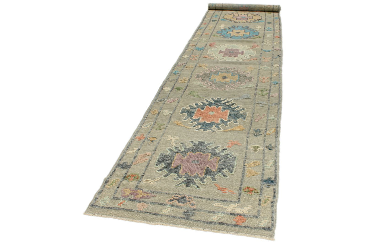3x15 Gray and Multicolor Turkish Oushak Runner