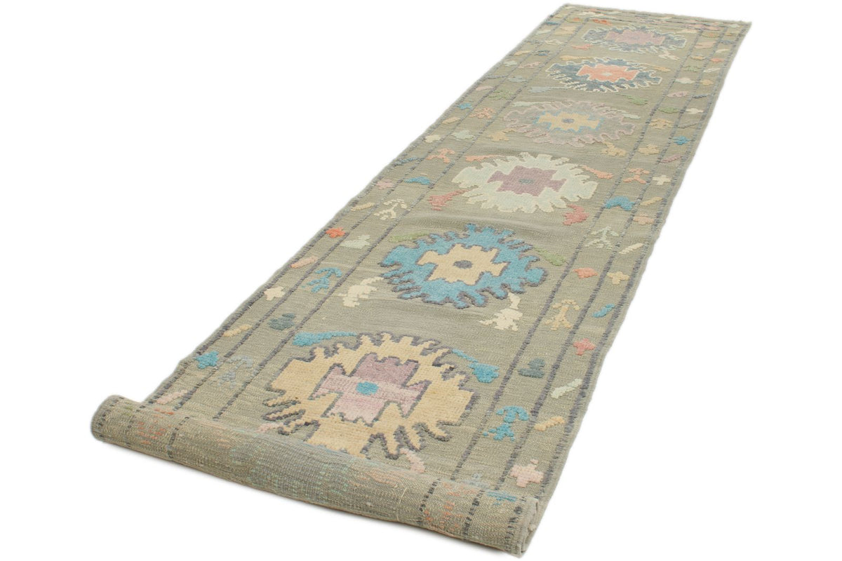 3x15 Gray and Multicolor Turkish Oushak Runner