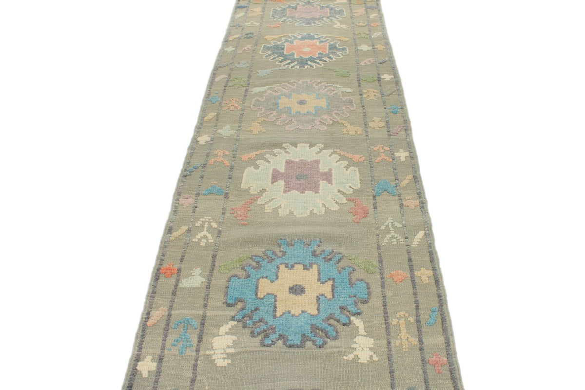 3x15 Gray and Multicolor Turkish Oushak Runner