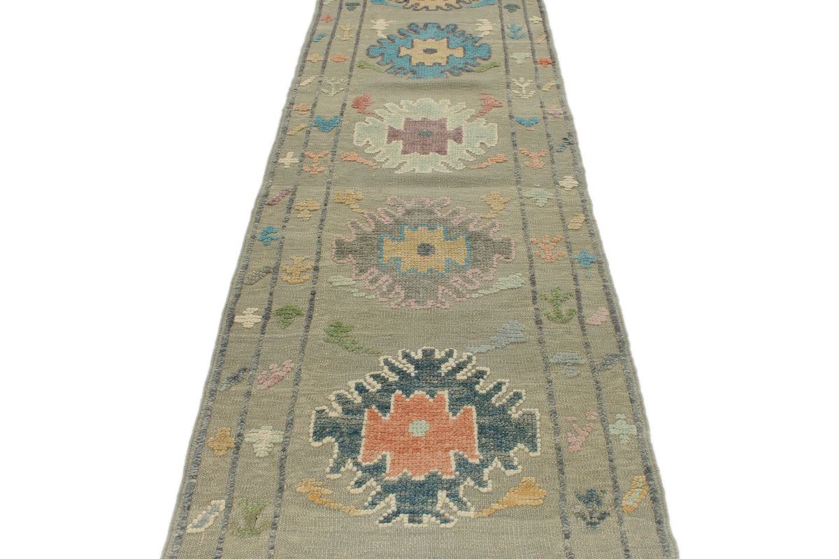 3x15 Gray and Multicolor Turkish Oushak Runner