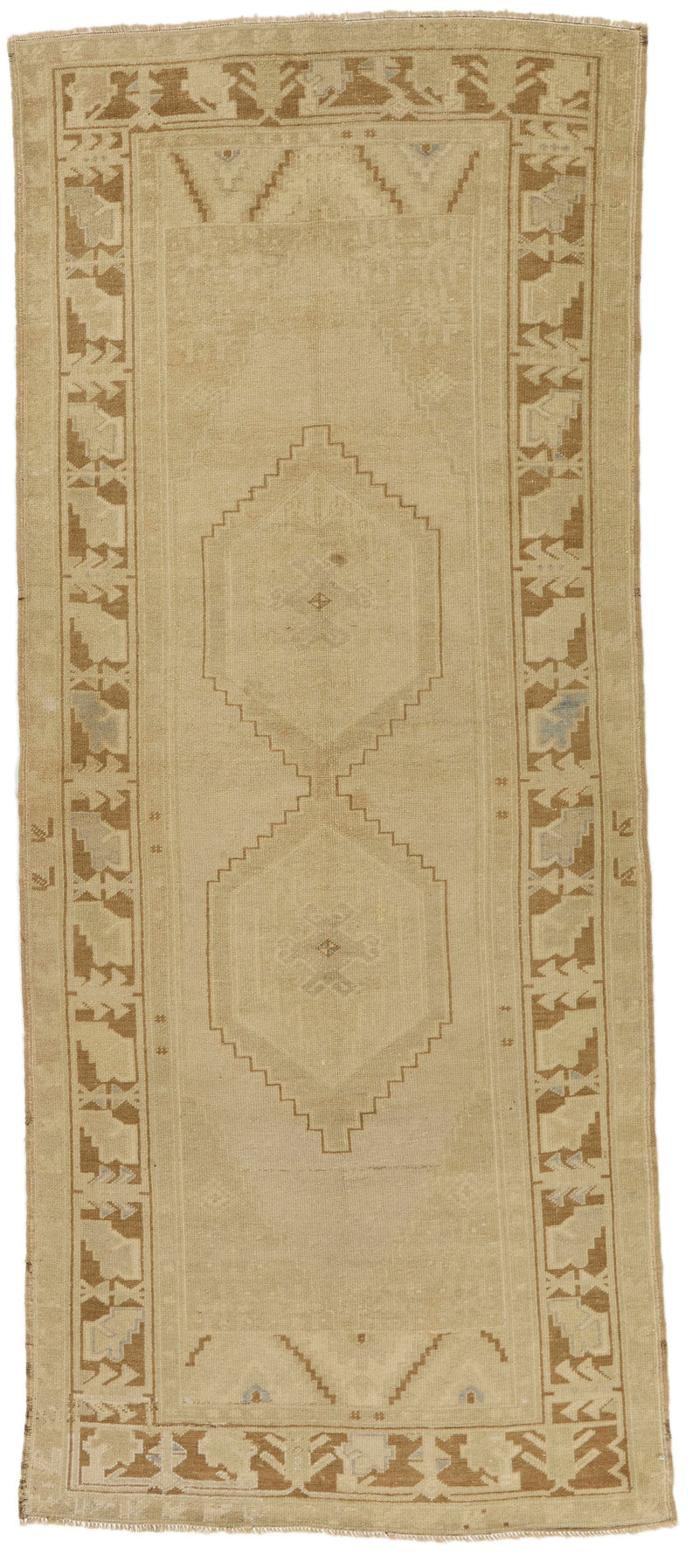 4x9 Ivory and Beige Turkish Tribal Rug