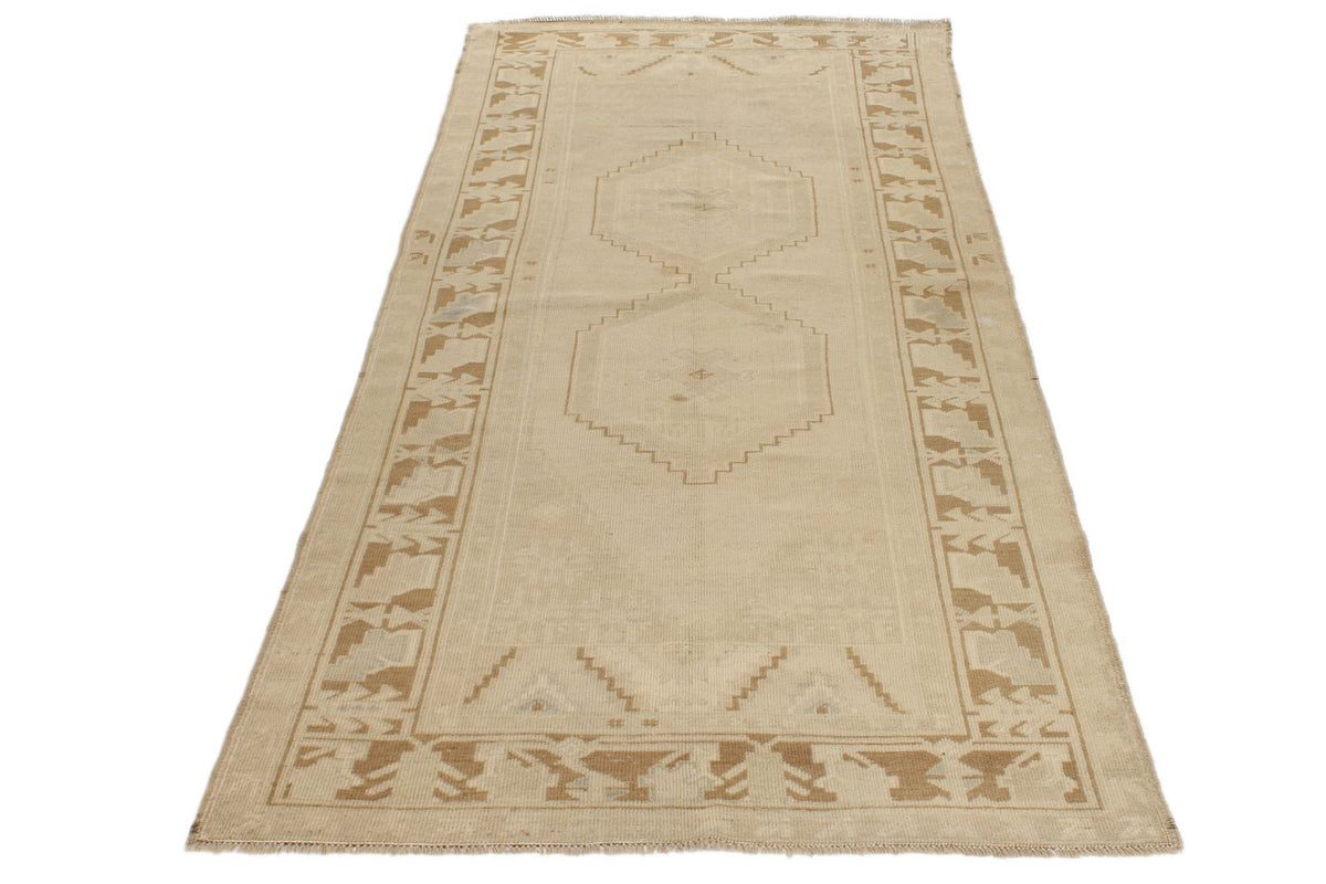 4x9 Ivory and Beige Turkish Tribal Rug