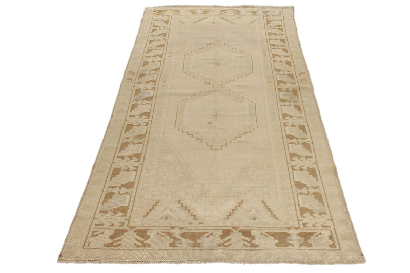 4x9 Ivory and Beige Turkish Tribal Rug