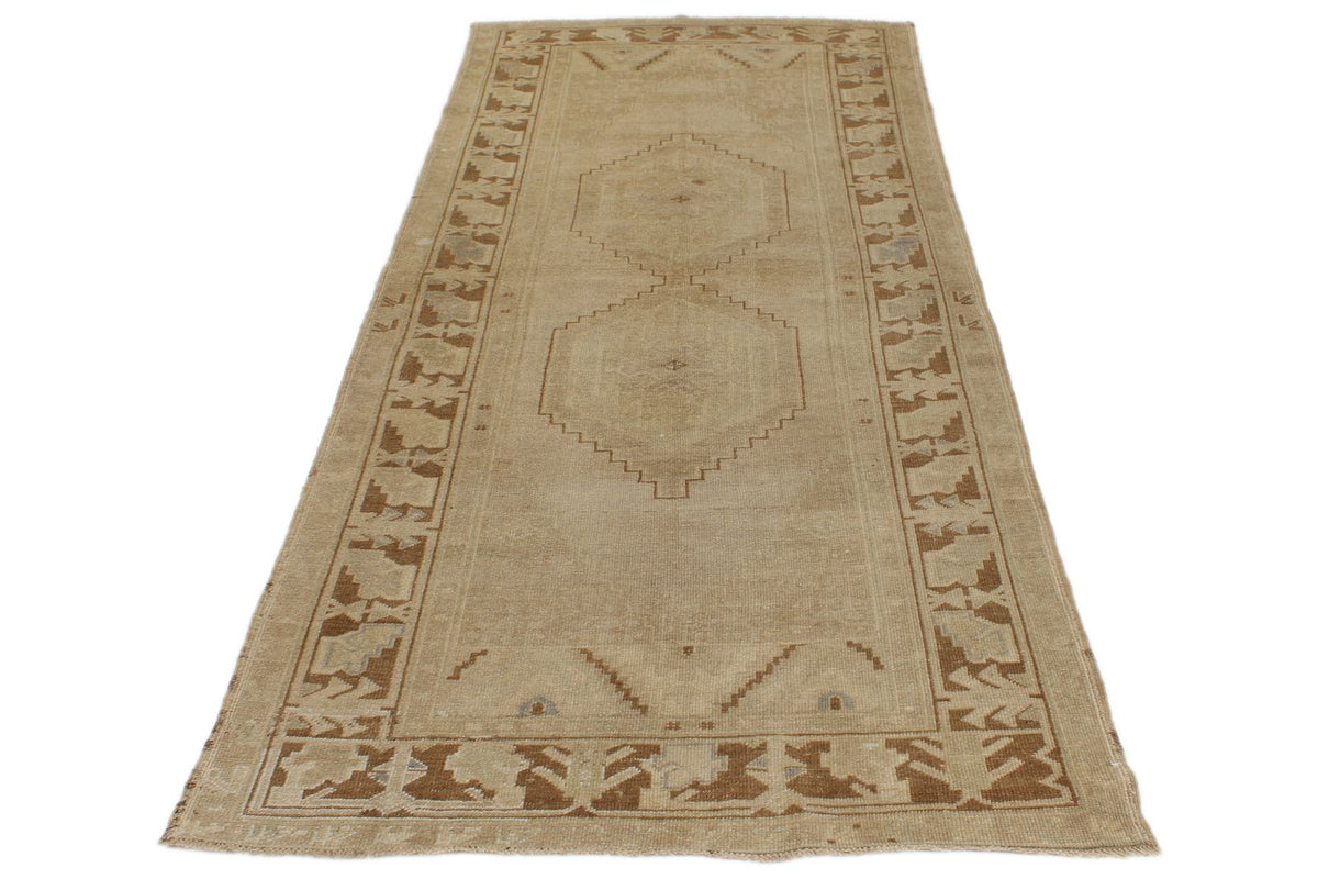 4x9 Ivory and Beige Turkish Tribal Rug