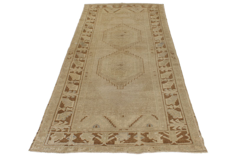 4x9 Ivory and Beige Turkish Tribal Rug