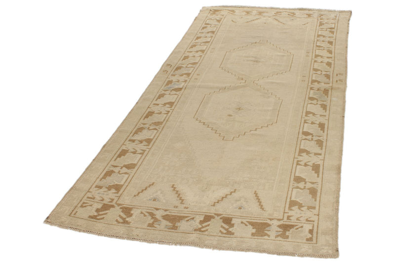 4x9 Ivory and Beige Turkish Tribal Rug