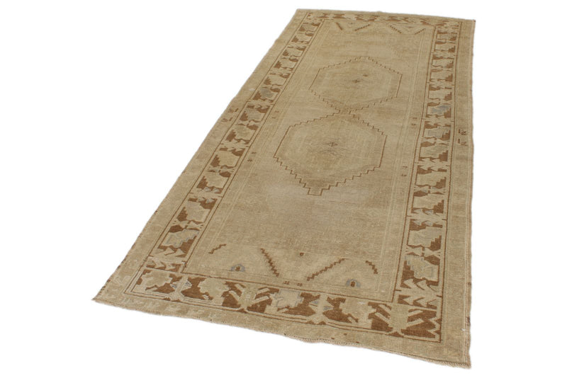 4x9 Ivory and Beige Turkish Tribal Rug
