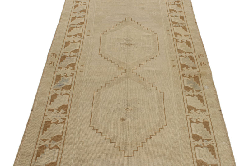 4x9 Ivory and Beige Turkish Tribal Rug