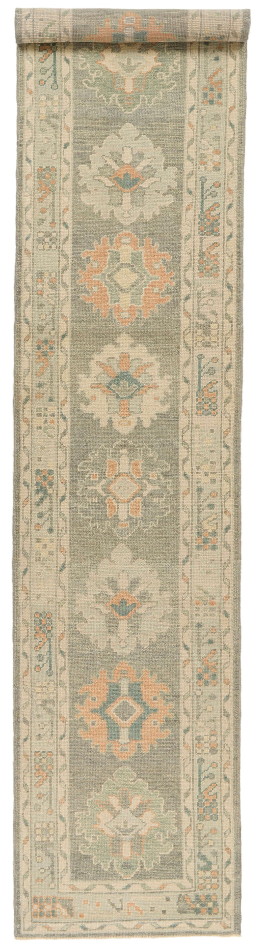 3x17 Gray and Ivory Turkish Oushak Runner