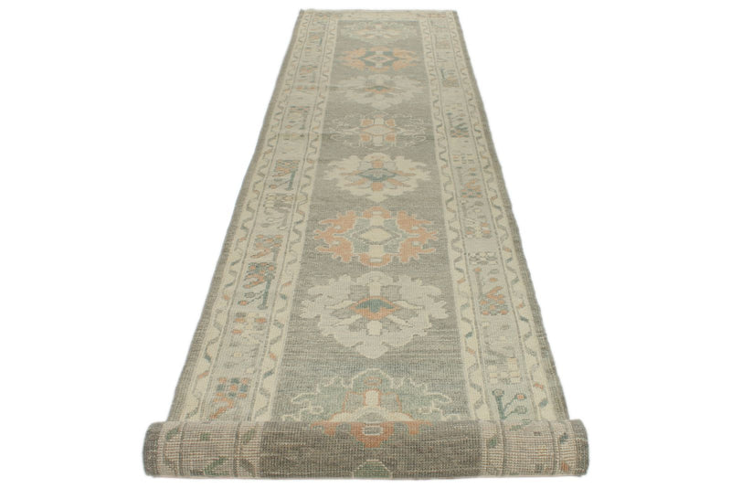 3x17 Gray and Ivory Turkish Oushak Runner