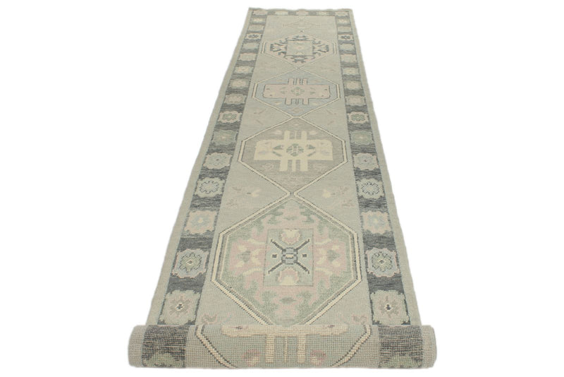 3x17 Light Gray and Gray Turkish Oushak Runner