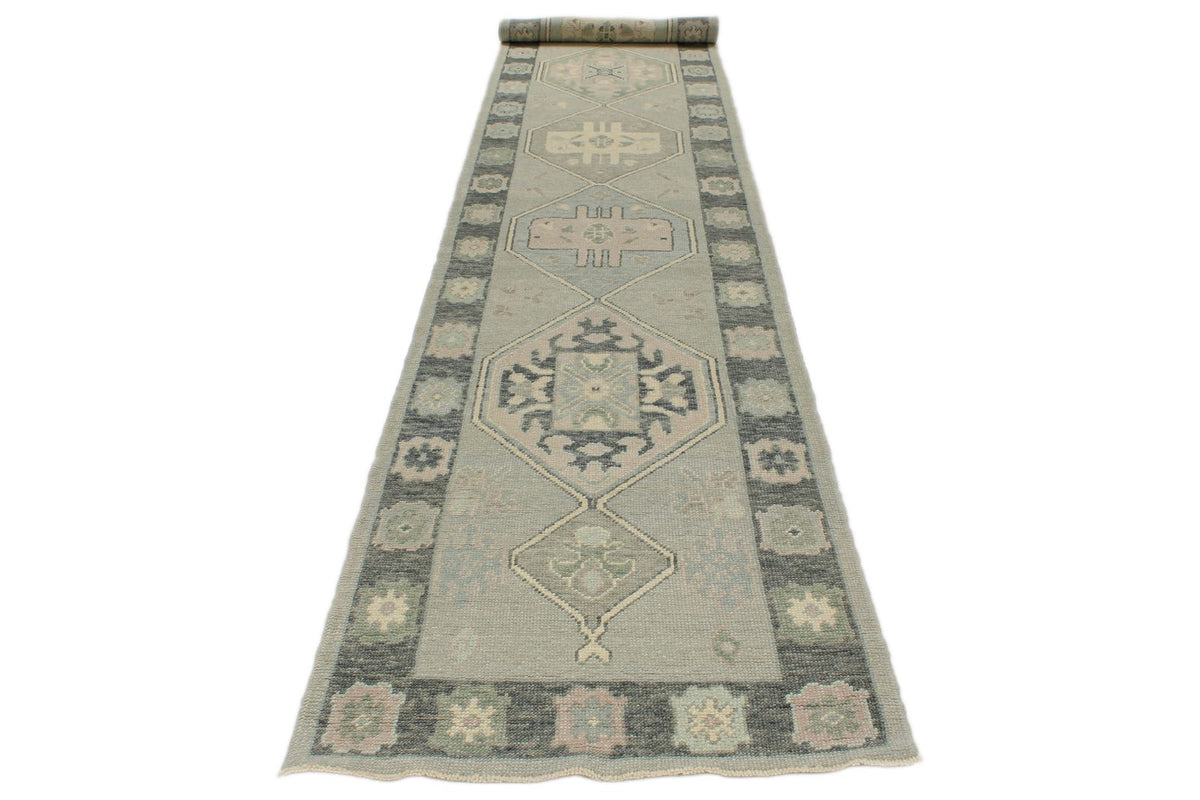 3x17 Light Gray and Gray Turkish Oushak Runner