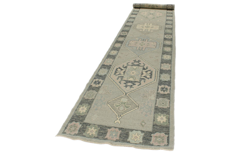3x17 Light Gray and Gray Turkish Oushak Runner