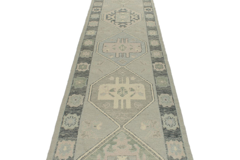 3x17 Light Gray and Gray Turkish Oushak Runner
