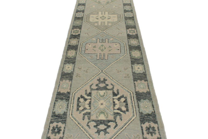 3x17 Light Gray and Gray Turkish Oushak Runner