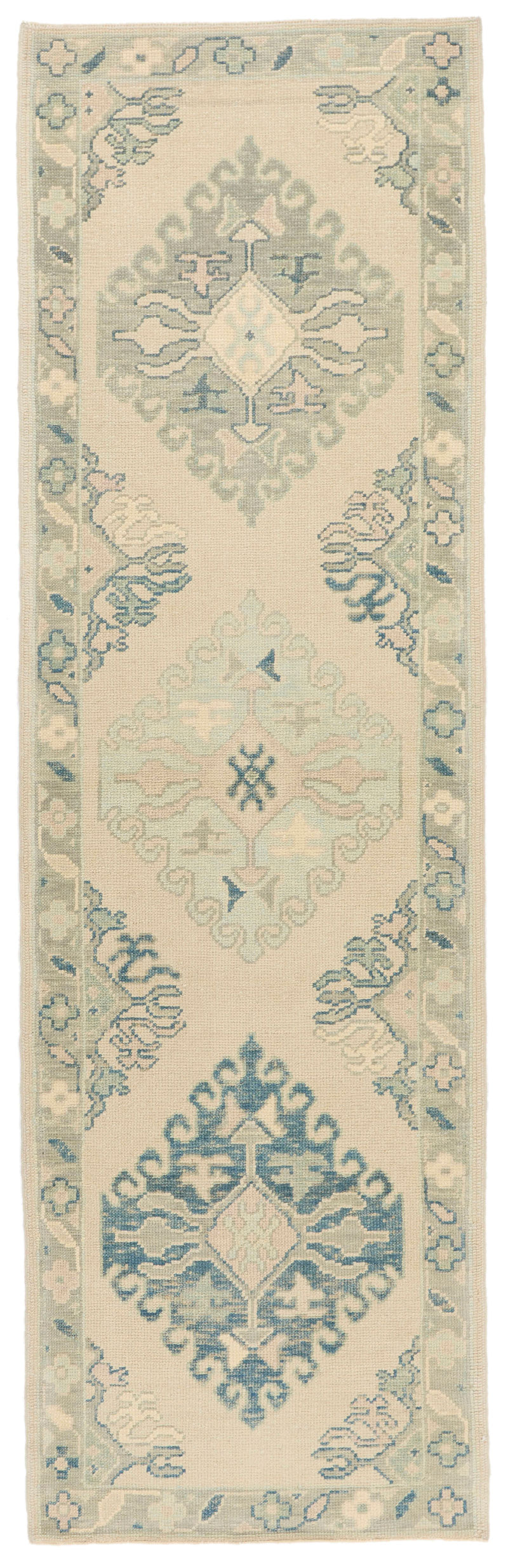 3x10 Beige and Multicolor Turkish Oushak Runner