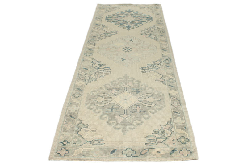 3x10 Beige and Multicolor Turkish Oushak Runner