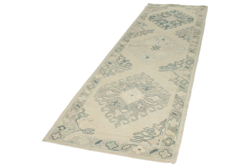 3x10 Beige and Multicolor Turkish Oushak Runner