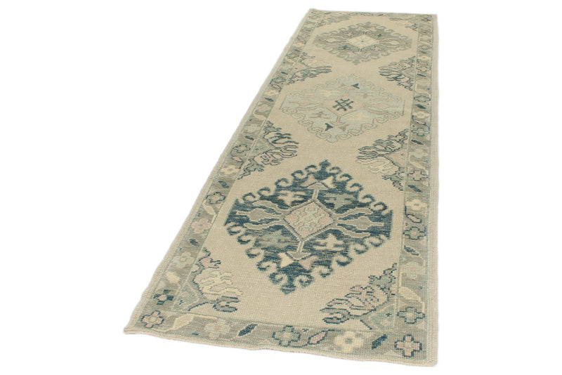 3x10 Beige and Multicolor Turkish Oushak Runner