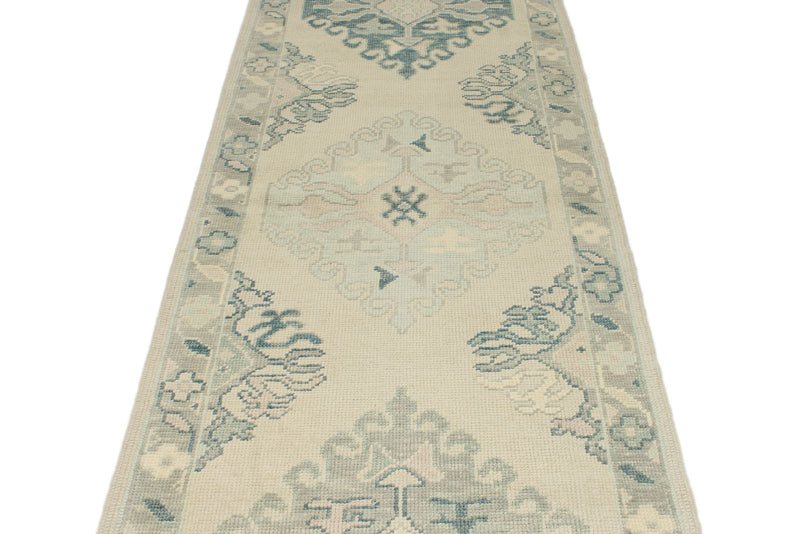 3x10 Beige and Multicolor Turkish Oushak Runner