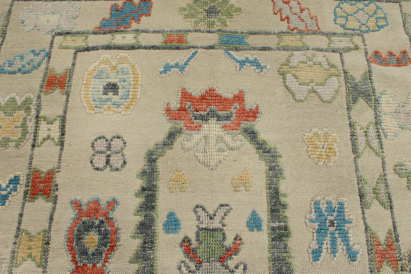 7x10 Ivory and Multicolor Turkish Oushak Rug