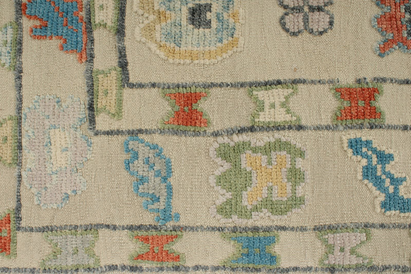 7x10 Ivory and Multicolor Turkish Oushak Rug