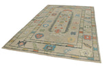 7x10 Ivory and Multicolor Turkish Oushak Rug