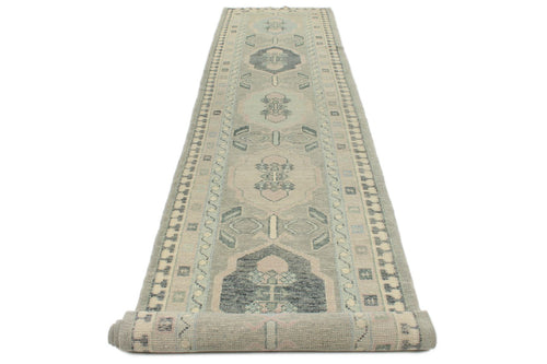 3x16 Gray and Ivory Turkish Oushak Runner