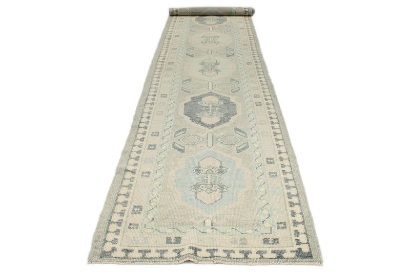 3x16 Gray and Ivory Turkish Oushak Runner