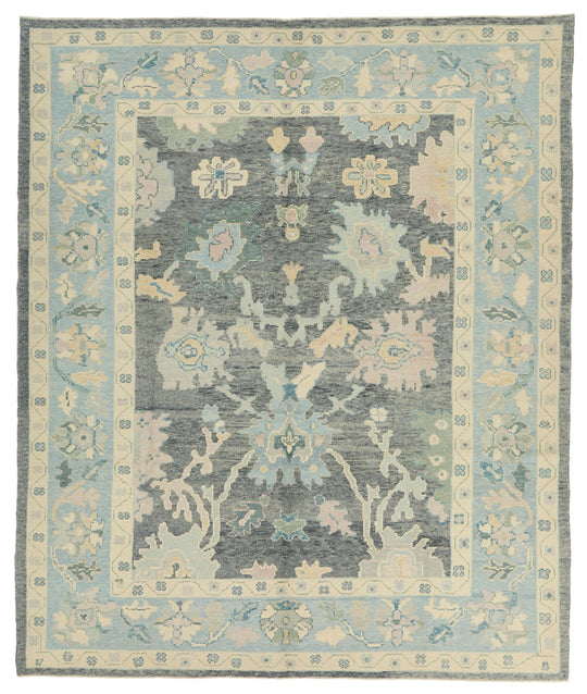 9x10 Gray and Blue Turkish Oushak Rug