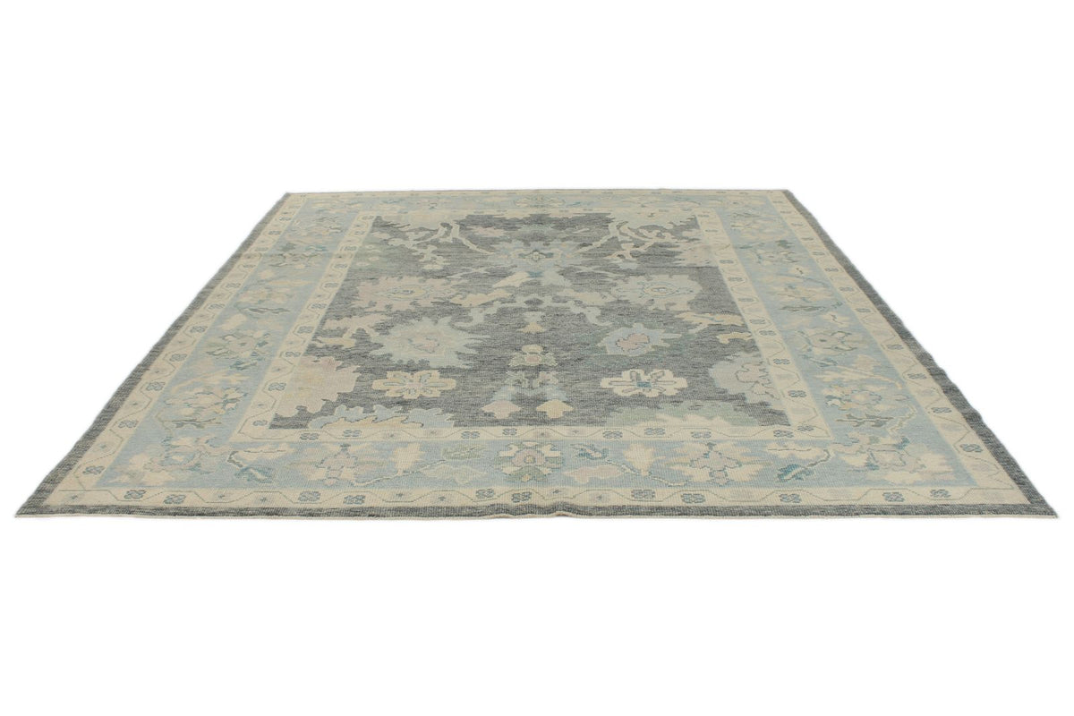 9x10 Gray and Blue Turkish Oushak Rug