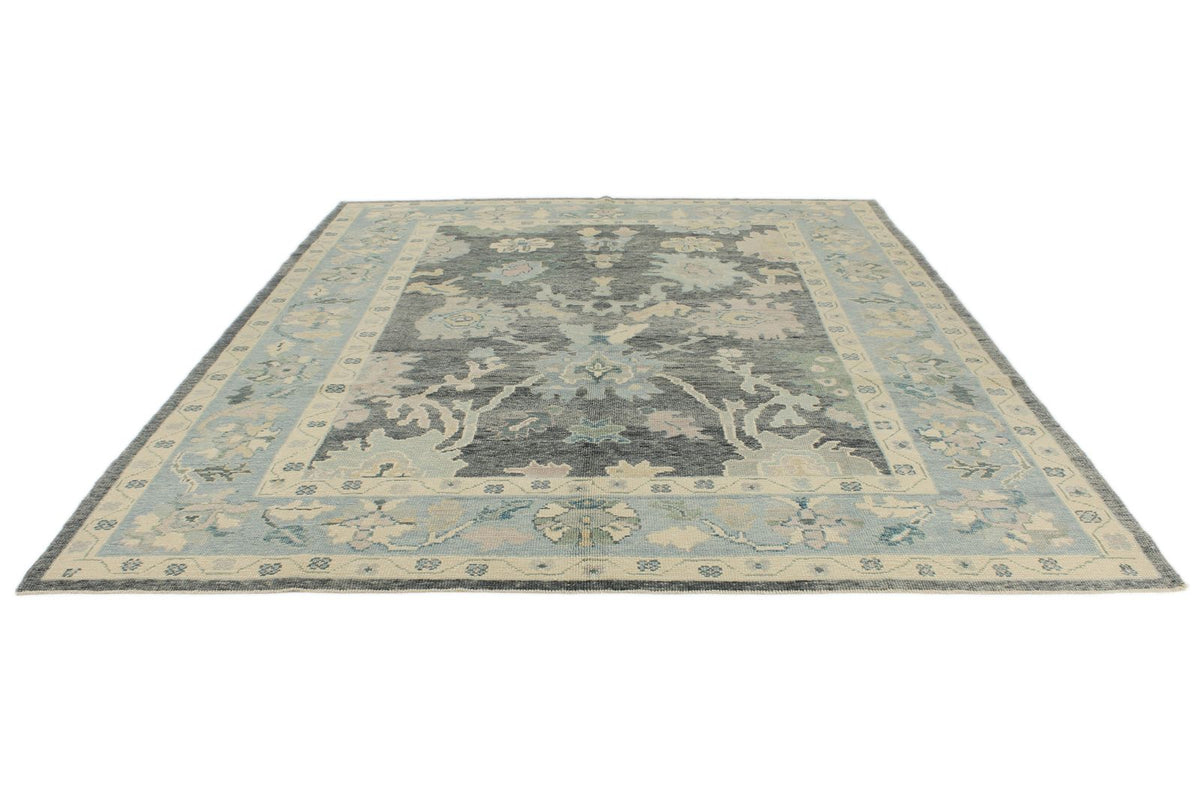 9x10 Gray and Blue Turkish Oushak Rug