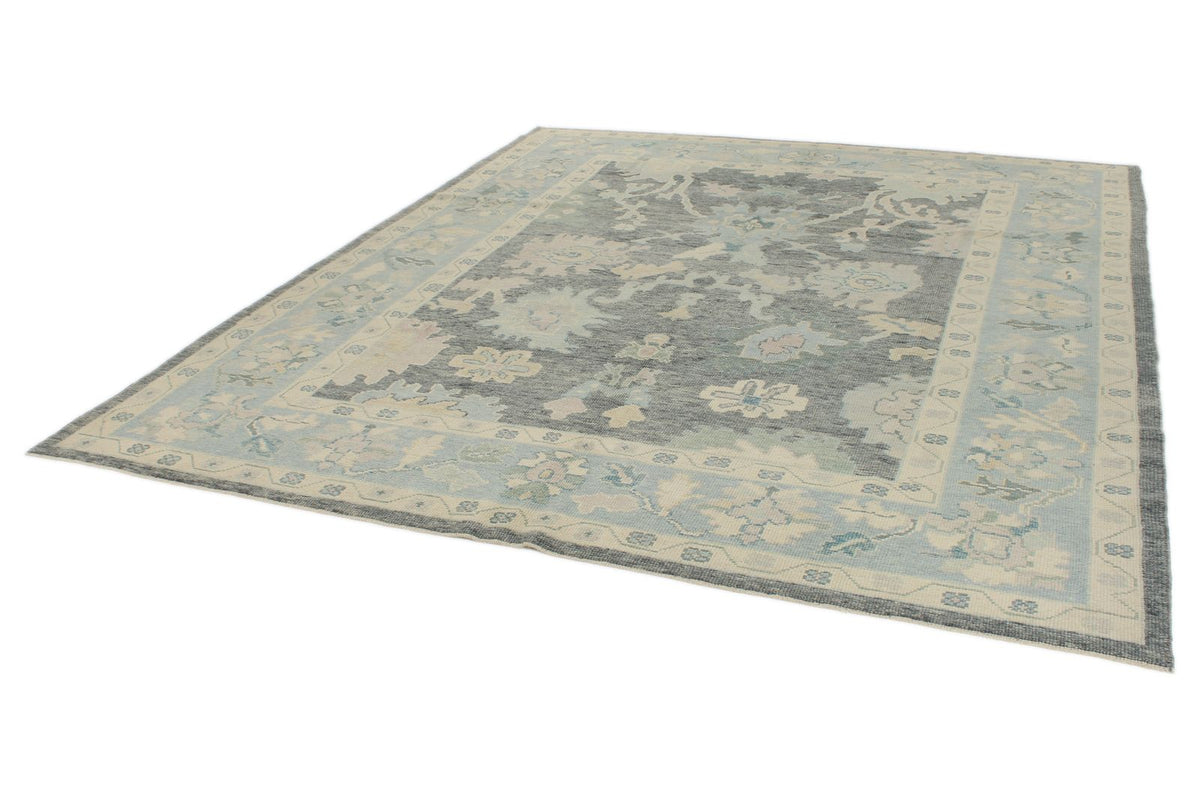 9x10 Gray and Blue Turkish Oushak Rug