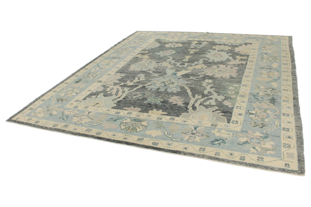 9x10 Gray and Blue Turkish Oushak Rug