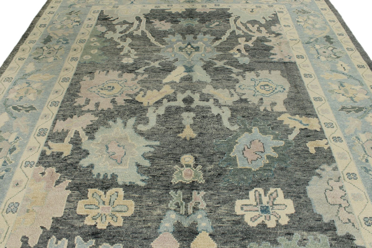 9x10 Gray and Blue Turkish Oushak Rug