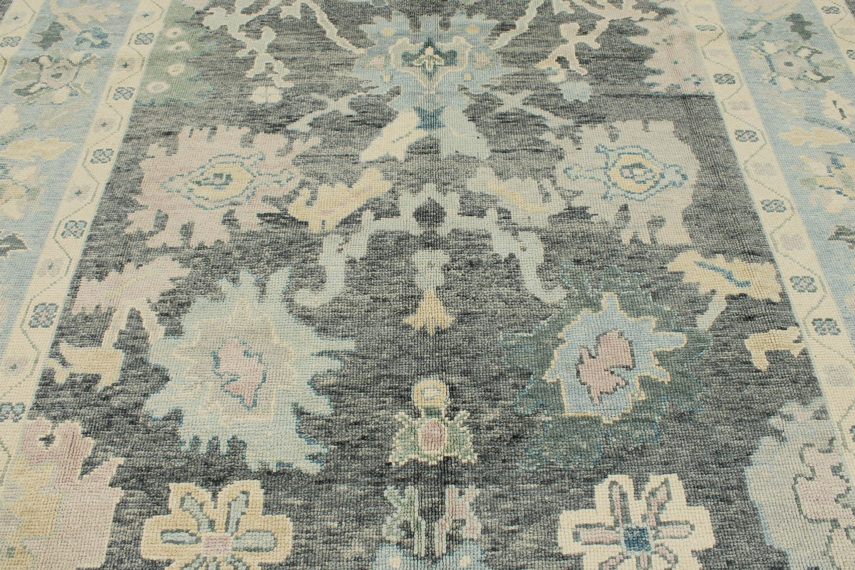 9x10 Gray and Blue Turkish Oushak Rug