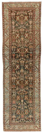 4x12 Brown and Light Blue Persian Tribal Runner