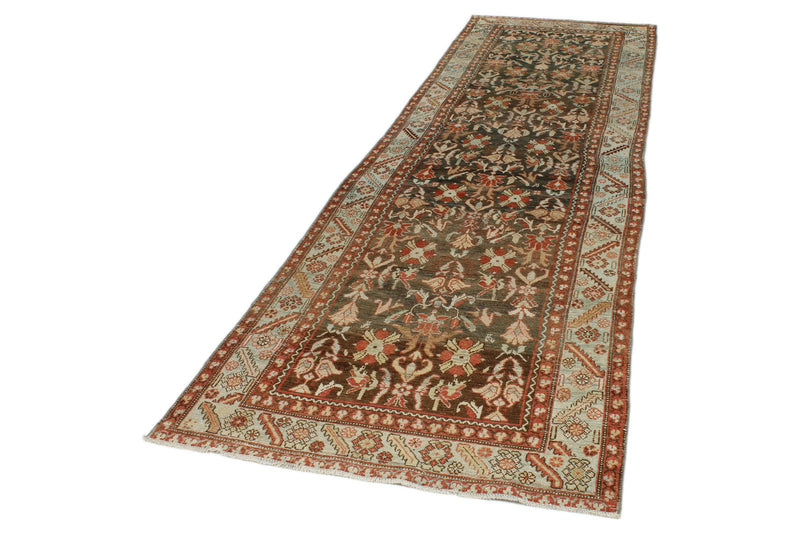 4x12 Brown and Light Blue Persian Tribal Runner