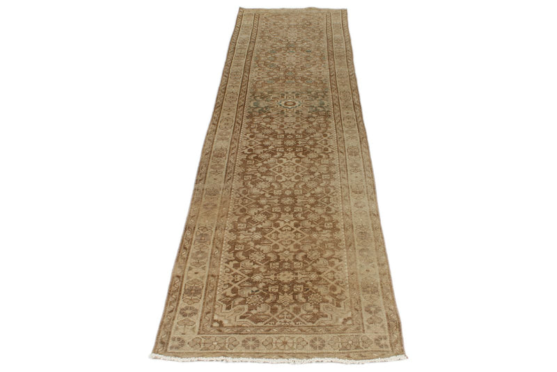 3x10 Light Brown and Brown Turkish Oushak Runner