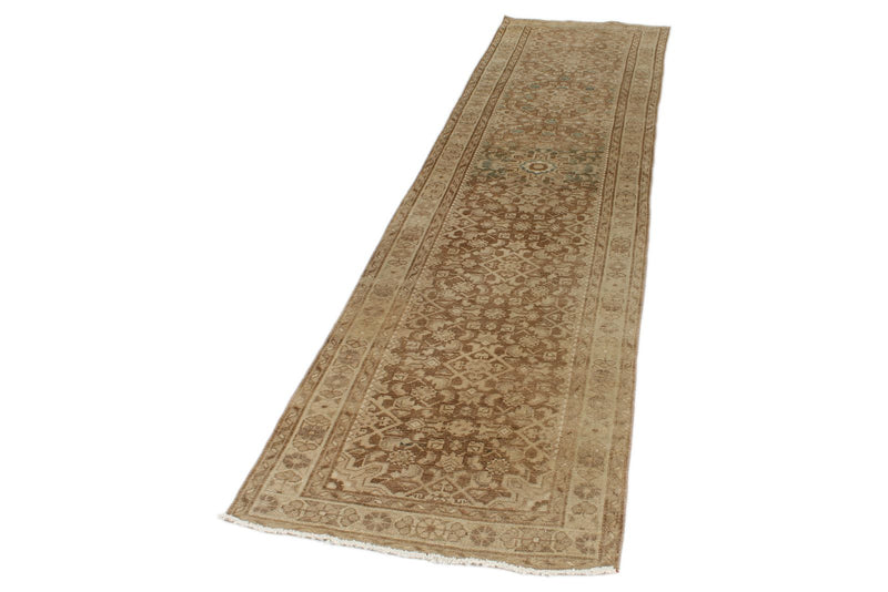 3x10 Light Brown and Brown Turkish Oushak Runner