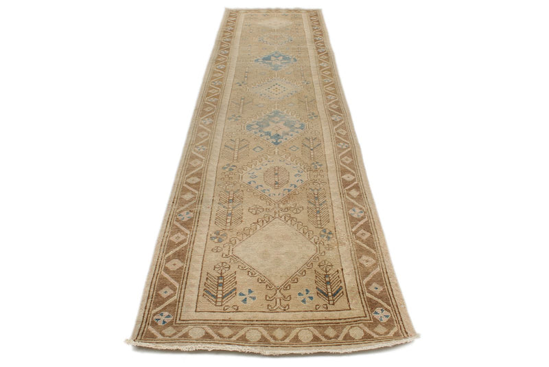 3x13 Beige and Light Brown Turkish Persian Runner