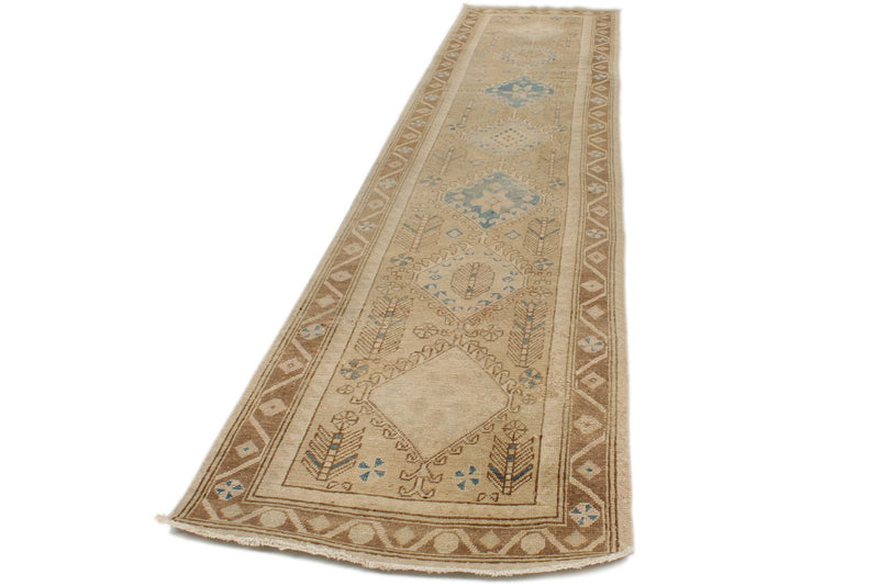 3x13 Beige and Light Brown Turkish Persian Runner