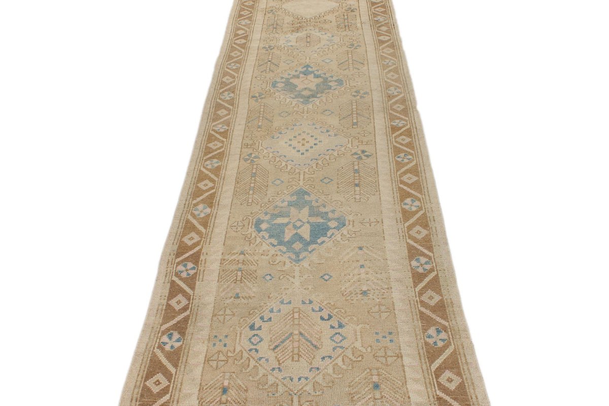 3x13 Beige and Light Brown Turkish Persian Runner