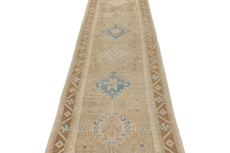 3x13 Beige and Light Brown Turkish Persian Runner