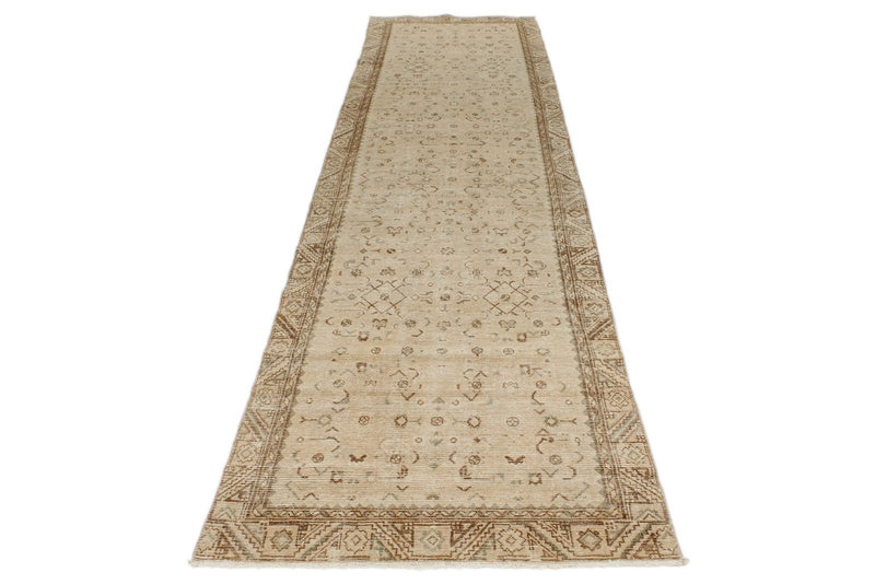 3x13 Beige and Dark Brown Turkish Oushak Runner