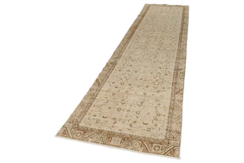 3x13 Beige and Dark Brown Turkish Oushak Runner