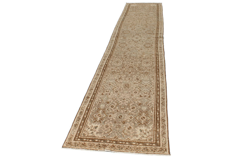 3x13 Light Brown and Light Camel Turkish Oushak Runner