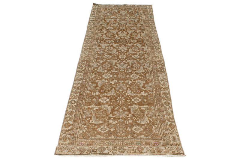 3x9 Light Brown and Beige Turkish Oushak Runner