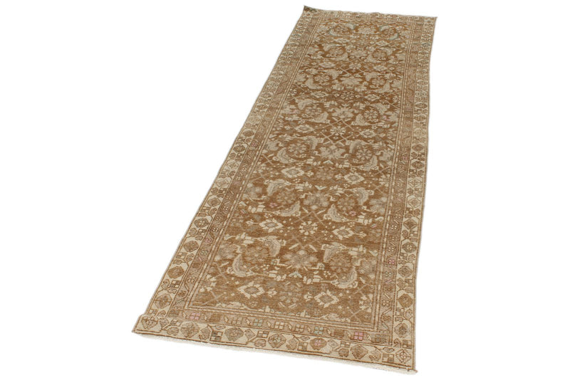 3x9 Light Brown and Beige Turkish Oushak Runner